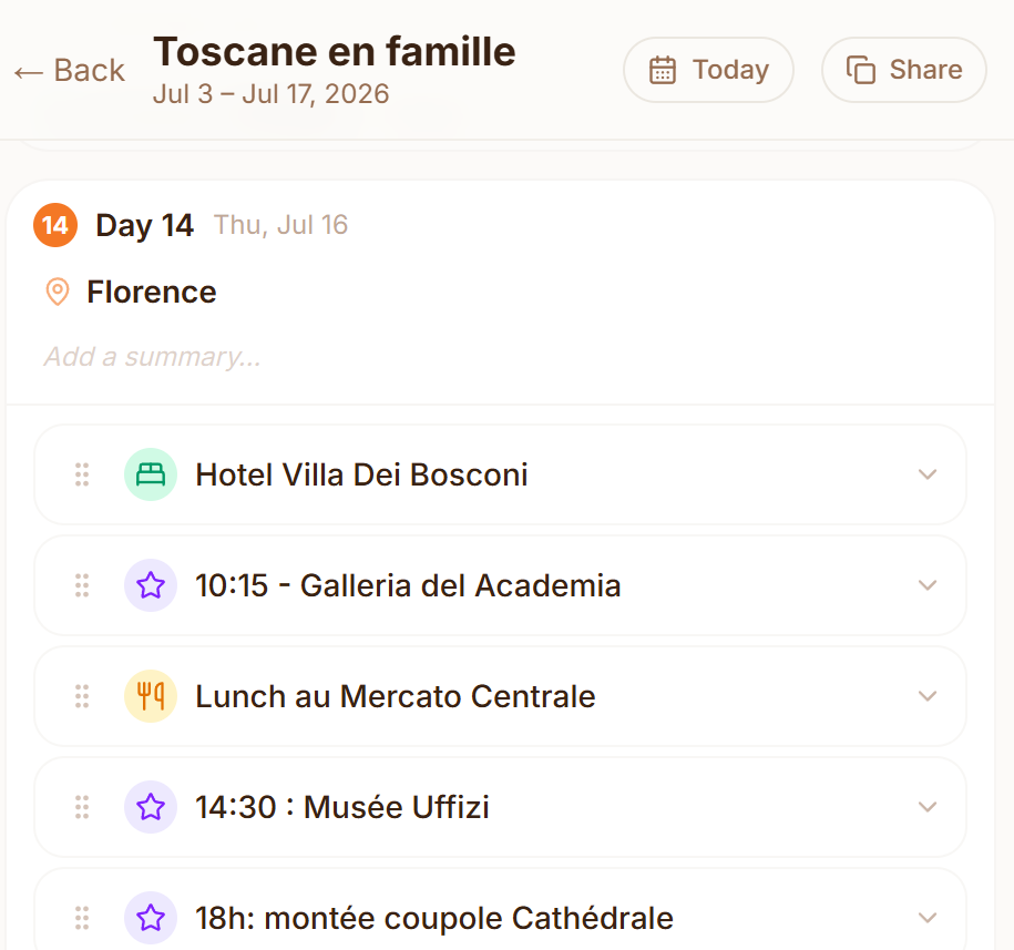 Travel Planner itinerary
