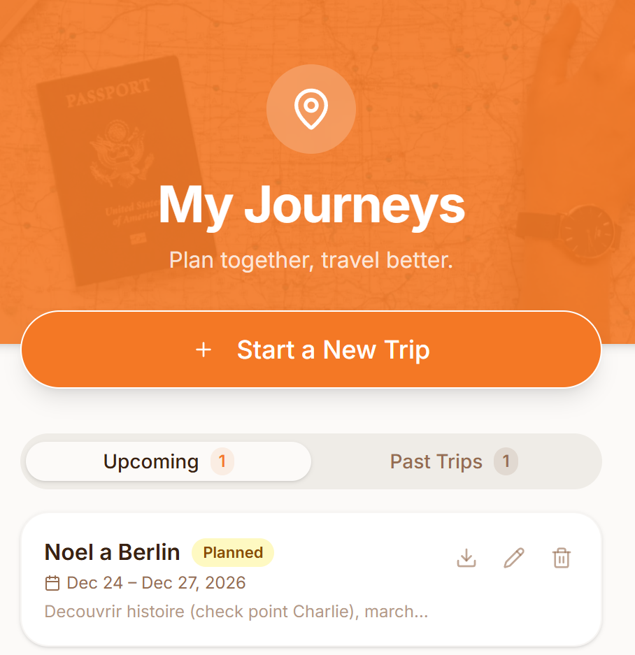 Travel Planner home page